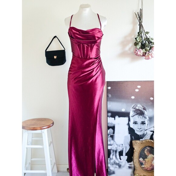 luxedo Dresses & Skirts - Luxedo Red Burgundy Maroon Satin Backless Corset Prom Bridesmaid Dress S
